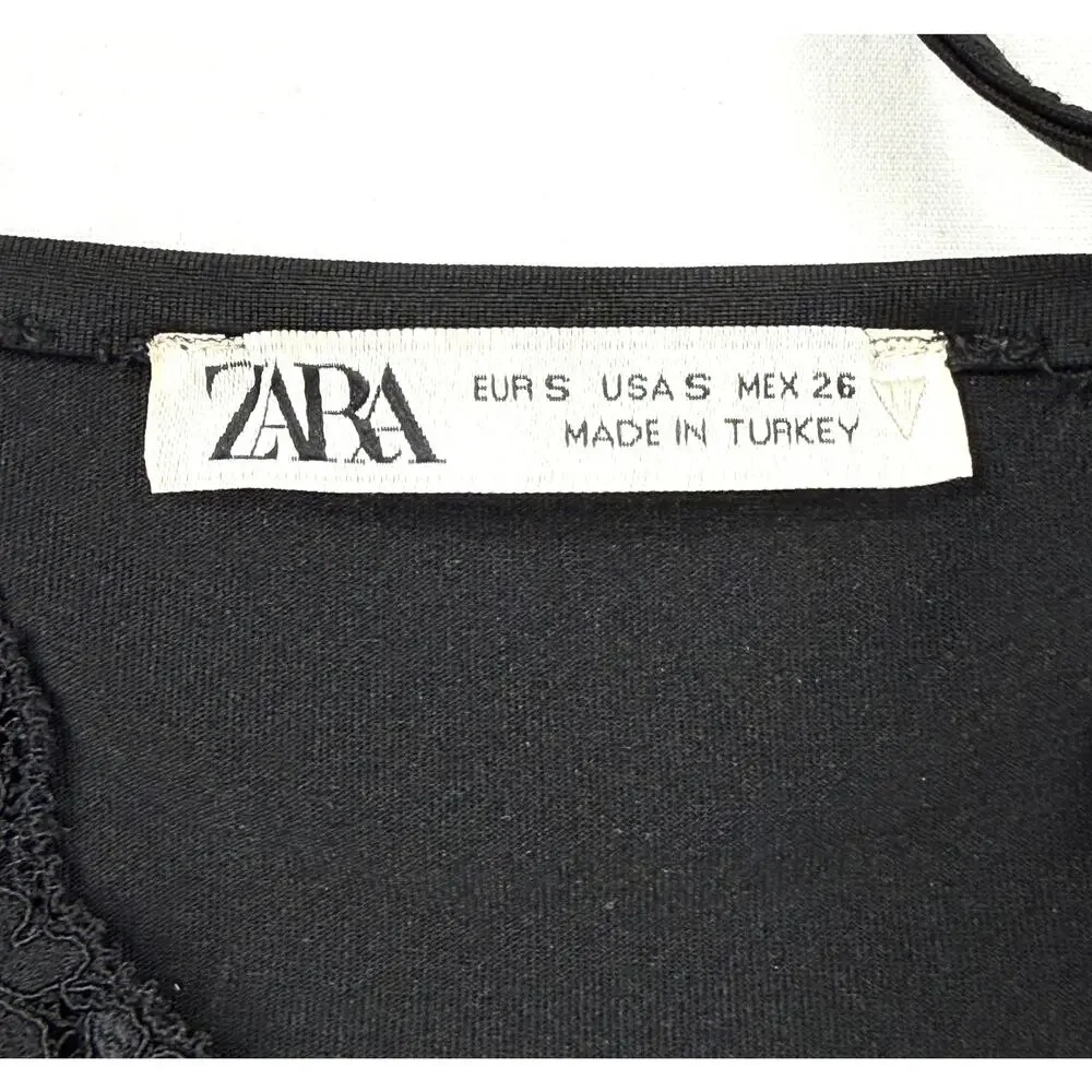 Zara Black Lace Trim Bodysuit Medium Lace Y2K